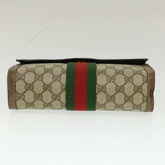 GUCCI Web Sherry Line GG Canvas Clutch Bag Beige Red Green Auth yk4369 - Picture 6 of 10